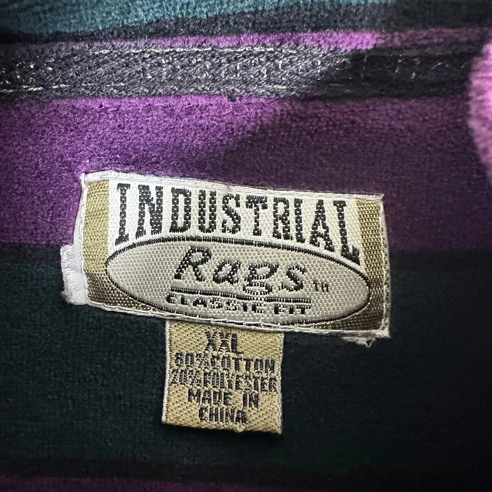VTG INDUSTRIAL RAGS Men's XXL 1/4 Zip Pullover Shirt Purple Green Stripe Classic